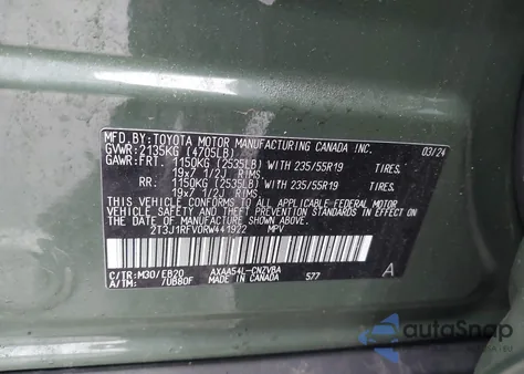 2024 Toyota Rav4 Adventure from USA, damaged, VIN 2T3J1RFV0RW441922